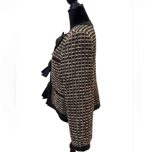 Anthropologie Bow Faux Leather-Trimmed Tweed Lady Jacket- medium - Picture 2 of 11